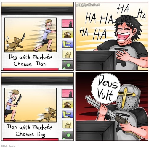 Machete | image tagged in dog,machete,man,chase,comics,comics/cartoons | made w/ Imgflip meme maker