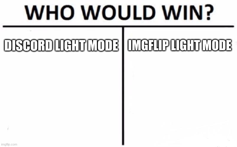 I know | DISCORD LIGHT MODE; IMGFLIP LIGHT MODE | image tagged in memes,who would win | made w/ Imgflip meme maker