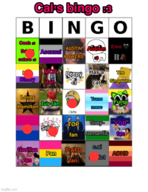 Cal’s bingo | image tagged in cal s bingo | made w/ Imgflip meme maker