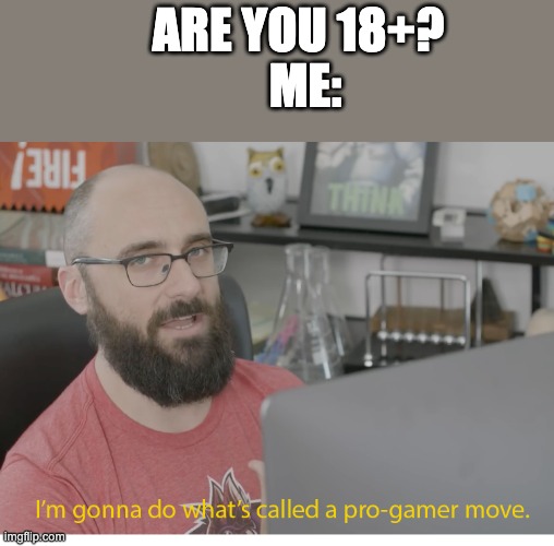 I'm gonna do what's called a pro-gamer move. | ME:; ARE YOU 18+? | image tagged in i'm gonna do what's called a pro-gamer move | made w/ Imgflip meme maker