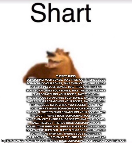 Shart bear | THERE’S BUGS SCRATCHING YOUR BONES, TAKE THEM OUT. THERE’S BUGS SCRATCHING YOUR BONES, TAKE THEM OUT. THERE’S BUGS SCRATCHING YOUR BONES, TAKE THEM OUT. THERE’S BUGS SCRATCHING YOUR BONES, TAKE THEM OUT. THERE’S BUGS SCRATCHING YOUR BONES, TAKE THEM OUT. THERE’S BUGS SCRATCHING YOUR BONES, TAKE THEM OUT. THERE’S BUGS SCRATCHING YOUR BONES, TAKE THEM OUT. THERE’S BUGS SCRATCHING YOUR BONES, TAKE THEM OUT. THERE’S BUGS SCRATCHING YOUR BONES, TAKE THEM OUT. THERE’S BUGS SCRATCHING YOUR BONES, TAKE THEM OUT. THERE’S BUGS SCRATCHING YOUR BONES, TAKE THEM OUT. THERE’S BUGS SCRATCHING YOUR BONES, TAKE THEM OUT. THERE’S BUGS SCRATCHING YOUR BONES, TAKE THEM OUT. THERE’S BUGS SCRATCHING YOUR BONES, TAKE THEM OUT. THERE’S BUGS SCRATCHING YOUR BONES, TAKE THEM OUT. THERE’S BUGS SCRATCHING YOUR BONES, TAKE THEM OUT. THERE’S BUGS SCRATCHING YOUR BONES, TAKE THEM OUT. THERE’S BUGS SCRATCHING YOUR BONES, TAKE THEM OUT. | image tagged in shart bear | made w/ Imgflip meme maker