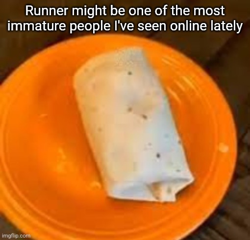 JimmyHere Burrito | Runner might be one of the most immature people I've seen online lately | image tagged in jimmyhere burrito | made w/ Imgflip meme maker