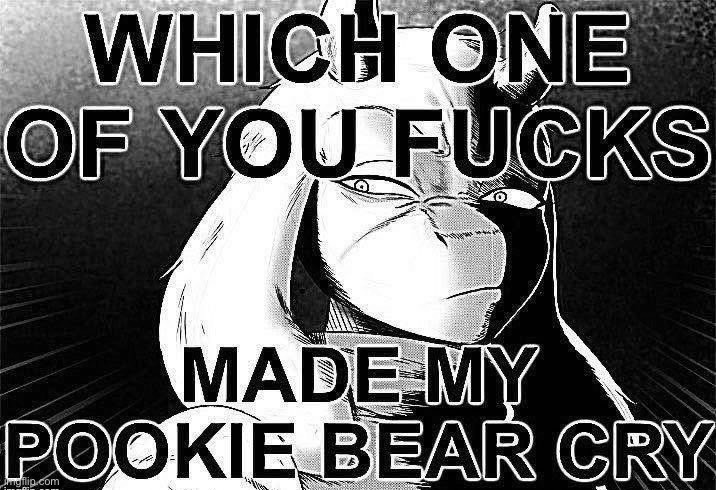 Which one of you fucks made my pookie bear cry | image tagged in which one of you fucks made my pookie bear cry | made w/ Imgflip meme maker