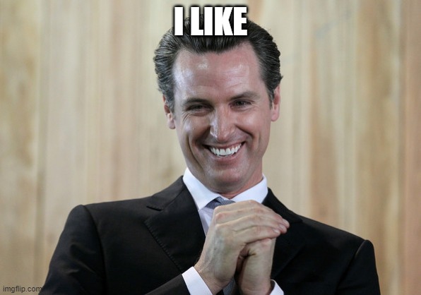 Scheming Gavin Newsom  | I LIKE | image tagged in scheming gavin newsom | made w/ Imgflip meme maker