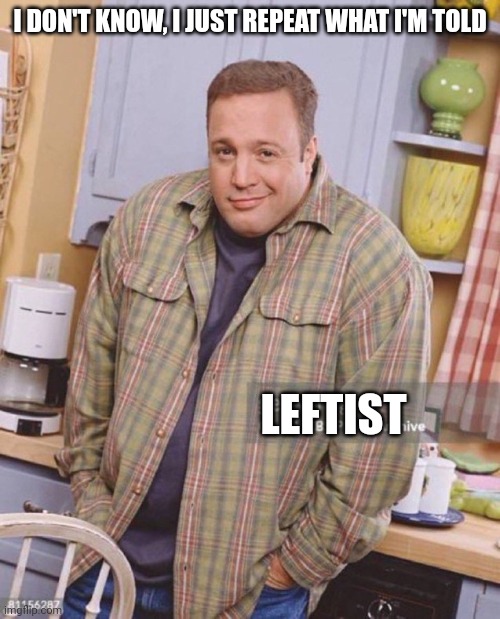 Kevin James | I DON'T KNOW, I JUST REPEAT WHAT I'M TOLD LEFTIST | image tagged in kevin james | made w/ Imgflip meme maker