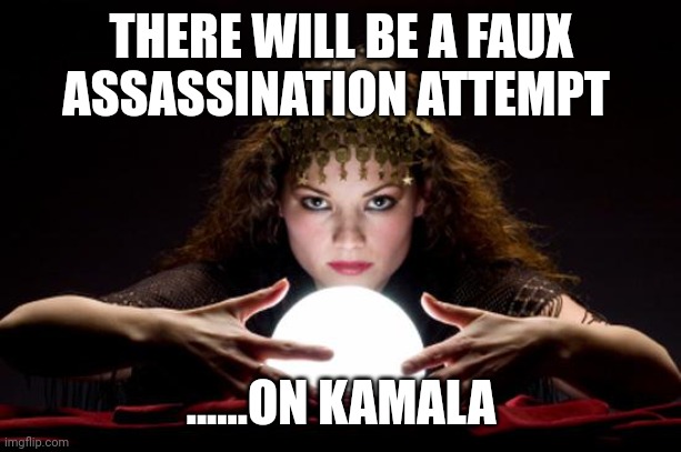 Hearts and minds | THERE WILL BE A FAUX ASSASSINATION ATTEMPT; ......ON KAMALA | image tagged in fortune teller | made w/ Imgflip meme maker