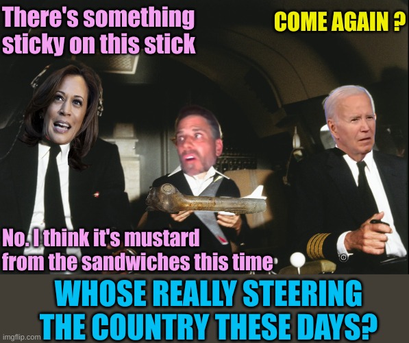 The State of Delusion Speech from the Oral Office of the Cockpit | COME AGAIN ? There's something sticky on this stick; No. I think it's mustard from the sandwiches this time; WHOSE REALLY STEERING THE COUNTRY THESE DAYS? | image tagged in airplane pervert,biden harris disaster | made w/ Imgflip meme maker