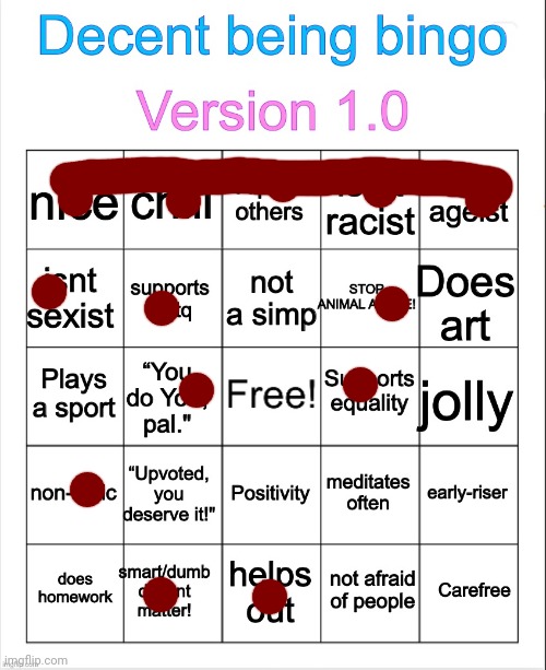 Decent being bingo | image tagged in decent being bingo | made w/ Imgflip meme maker