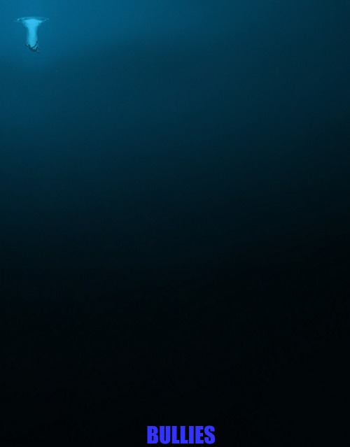 man falling in deep ocean | BULLIES | image tagged in man falling in deep ocean | made w/ Imgflip meme maker