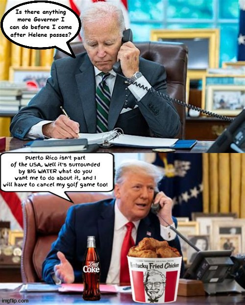 Tale of two hurricanes Helene and Maria | image tagged in tale of two hurricanes helene and maria,hurricane,helene maria,biden sends help,trump sends paper towels,maga mouth | made w/ Imgflip meme maker