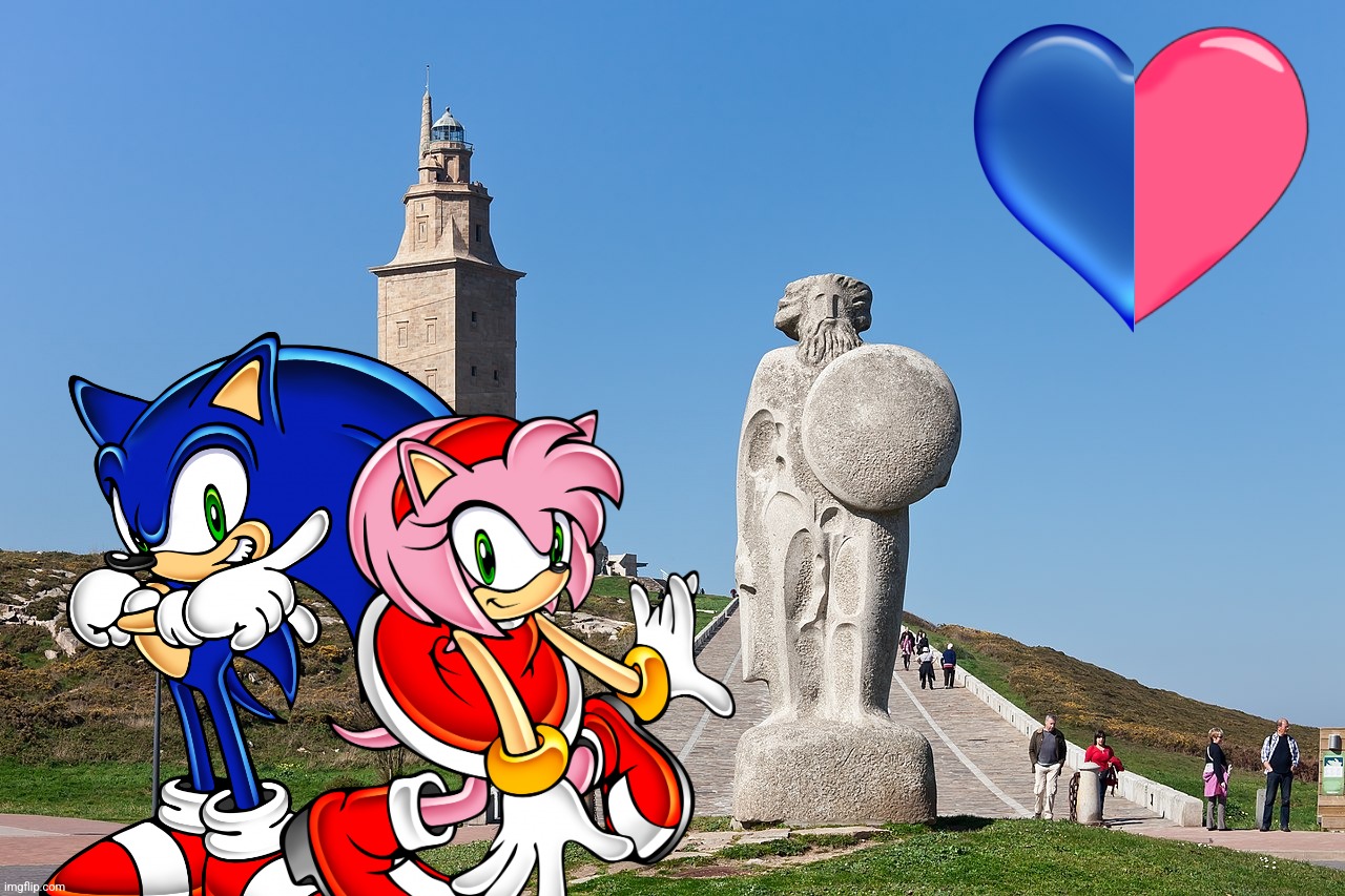 Sonic and Amy (Sonamy) having funtime in the city of A Coruña, Galiza, Spain | image tagged in sonic the hedgehog,amy rose,spain,sonamy,wholesome,cute | made w/ Imgflip meme maker