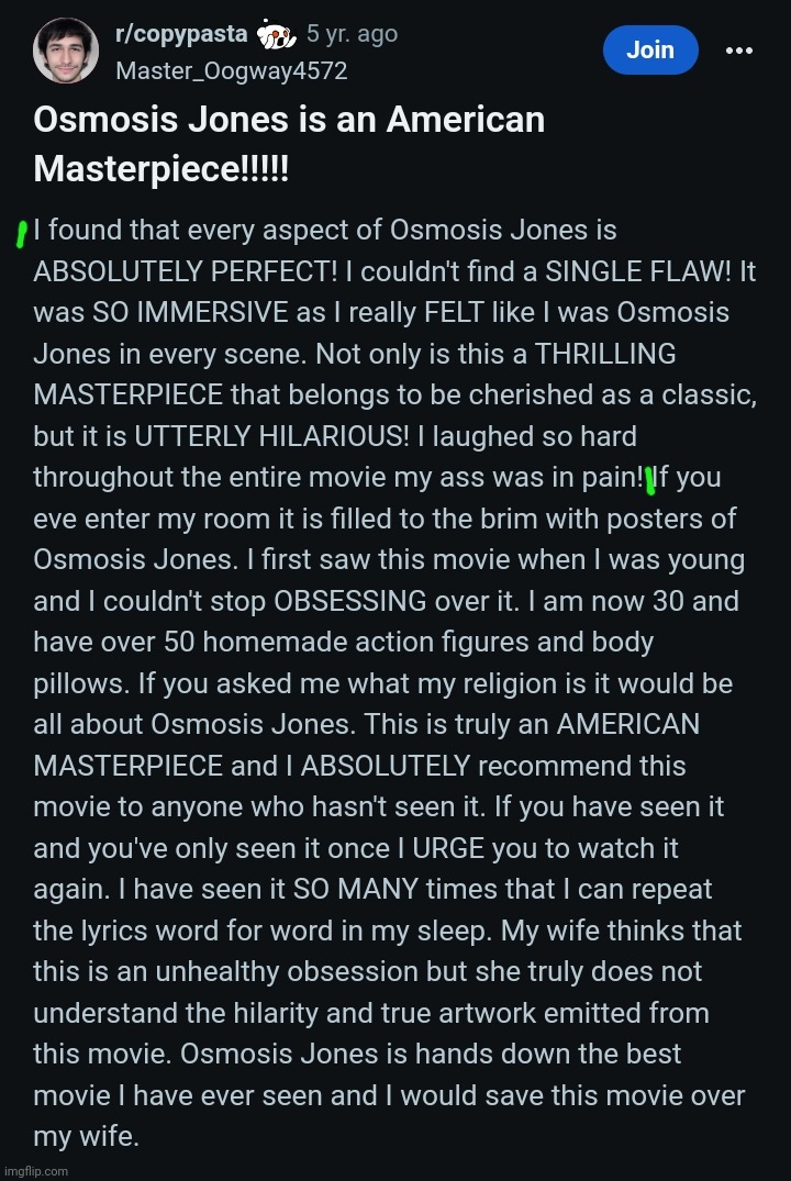 Copypasta unhinged af ☠️ (parts i genuinely agree with are closed off with 2 green lines I drew) | made w/ Imgflip meme maker