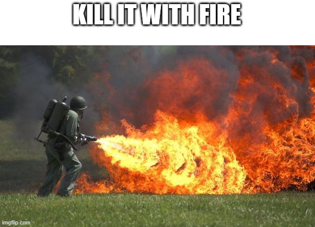 flamethrower | KILL IT WITH FIRE | image tagged in flamethrower | made w/ Imgflip meme maker