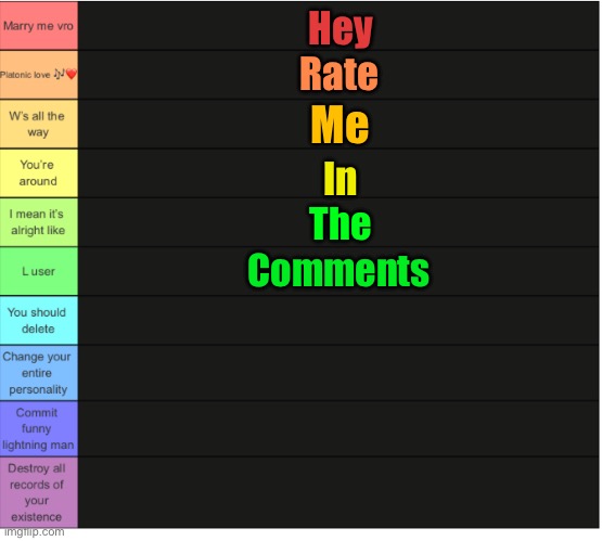 Murderous made a tier list | Hey; Rate; Me; In; The; Comments | image tagged in murderous made a tier list | made w/ Imgflip meme maker