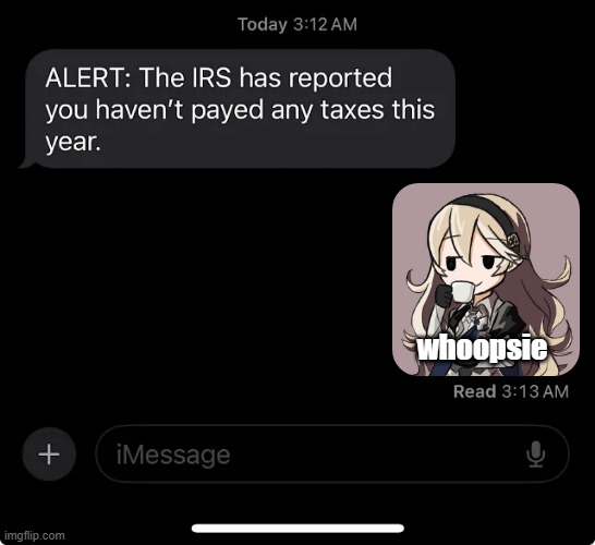 IRS report | whoopsie | image tagged in irs report | made w/ Imgflip meme maker