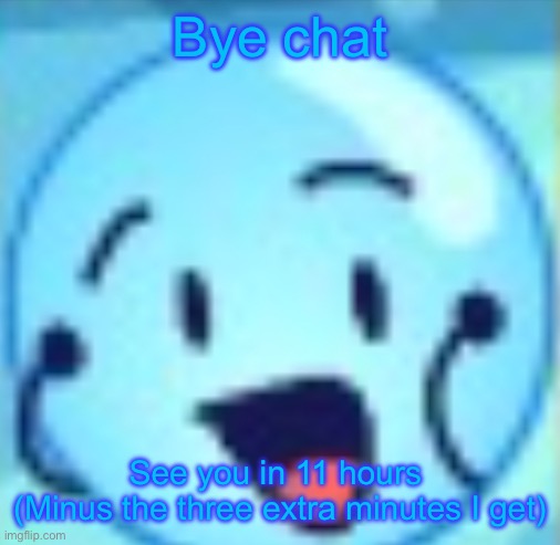 goober | Bye chat; See you in 11 hours 

(Minus the three extra minutes I get) | image tagged in goober | made w/ Imgflip meme maker