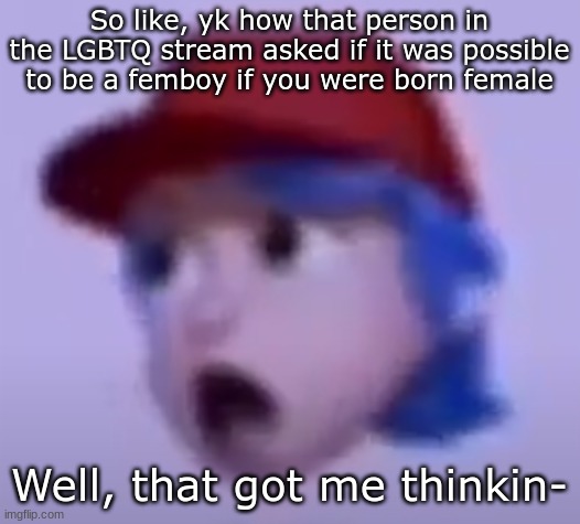 /hj | So like, yk how that person in the LGBTQ stream asked if it was possible to be a femboy if you were born female; Well, that got me thinkin- | image tagged in what the silly billy | made w/ Imgflip meme maker