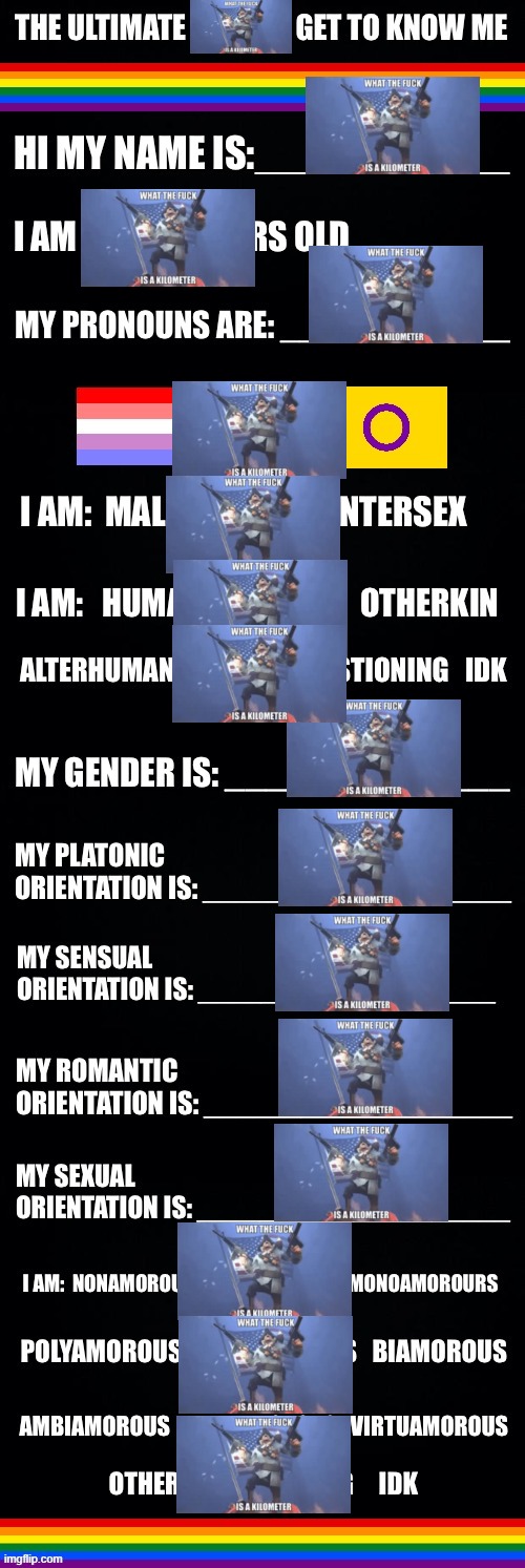 The ultimate LGBTQ+ get to know me | image tagged in the ultimate lgbtq get to know me | made w/ Imgflip meme maker