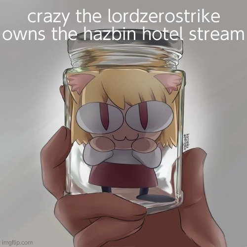 *that | crazy the lordzerostrike owns the hazbin hotel stream | image tagged in neco arc bottle | made w/ Imgflip meme maker