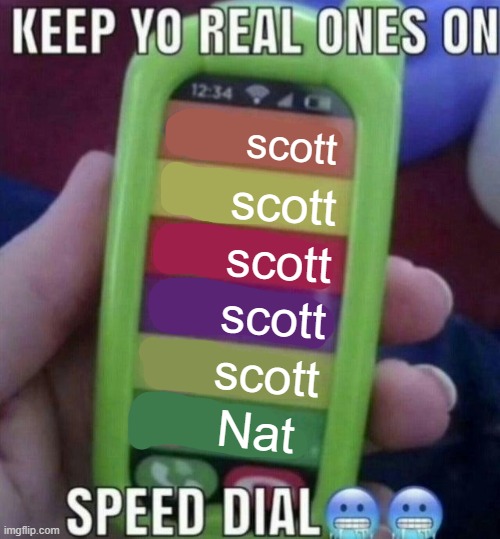 keep yo real ones on speed dial | scott; scott; scott; scott; scott; Nat | image tagged in keep yo real ones on speed dial | made w/ Imgflip meme maker