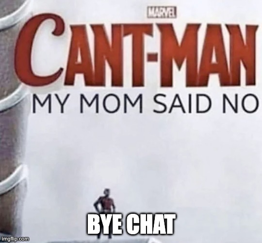 bye chat | BYE CHAT | image tagged in cant man | made w/ Imgflip meme maker