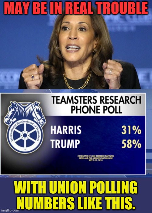 Kamala Harris | MAY BE IN REAL TROUBLE; WITH UNION POLLING NUMBERS LIKE THIS. | image tagged in memes,kamala harris,trouble,union,polling,numbers | made w/ Imgflip meme maker