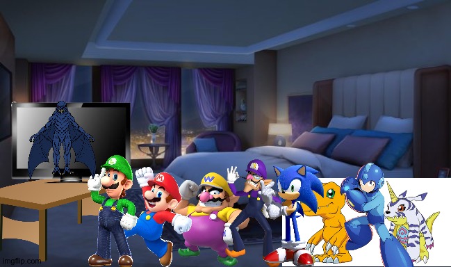 Wario and Friends dies by Solomon because of a breaking news flash on movie night | image tagged in night bedroom,wario dies,crossover | made w/ Imgflip meme maker