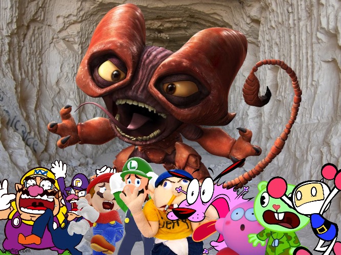 Wario and Friends dies by Jersey devil while exploring in a cave | image tagged in cave,wario dies,crossover | made w/ Imgflip meme maker