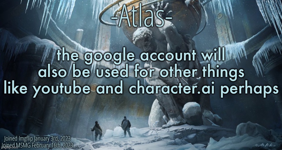 maybe even a shared reddit account but we will just have to see | the google account will also be used for other things like youtube and character.ai perhaps | image tagged in silver announcement template 11 0 template | made w/ Imgflip meme maker