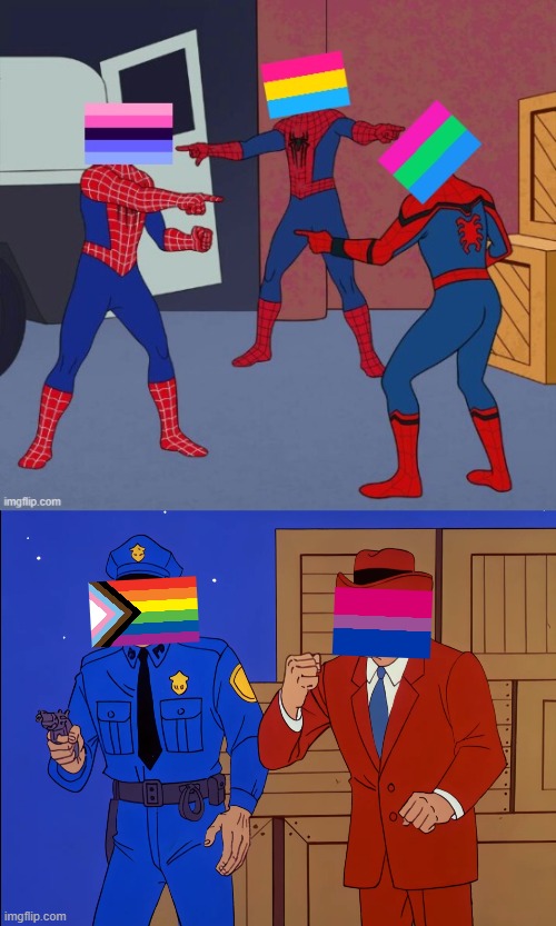 I don't care, take them all in! | image tagged in lgbtq,spider man triple | made w/ Imgflip meme maker