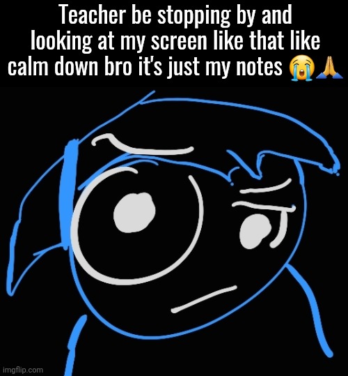 Bruh chill :sob: | Teacher be stopping by and looking at my screen like that like calm down bro it's just my notes 😭🙏 | made w/ Imgflip meme maker