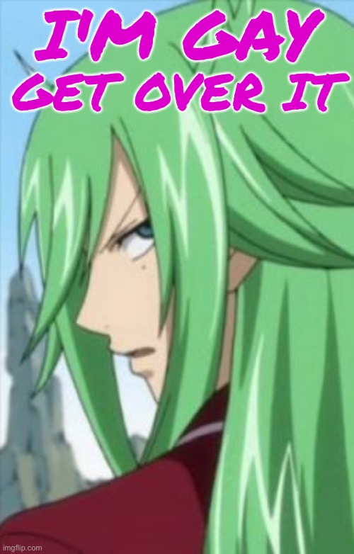 I'm Gay Get Over It | I'M GAY; GET OVER IT | image tagged in memes,fairy tail,gay,lgbtq,freed justine,anime memes | made w/ Imgflip meme maker