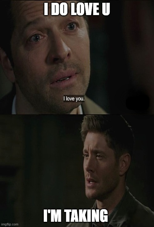 Destiel Meme | I DO LOVE U; I'M TAKING | image tagged in destiel meme | made w/ Imgflip meme maker