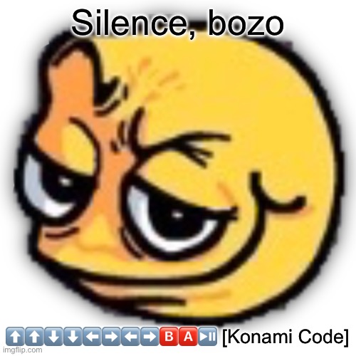 anus shit | Silence, bozo; ⬆️⬆️⬇️⬇️⬅️➡️⬅️➡️🅱️🅰️⏯️ [Konami Code] | image tagged in anus shit | made w/ Imgflip meme maker