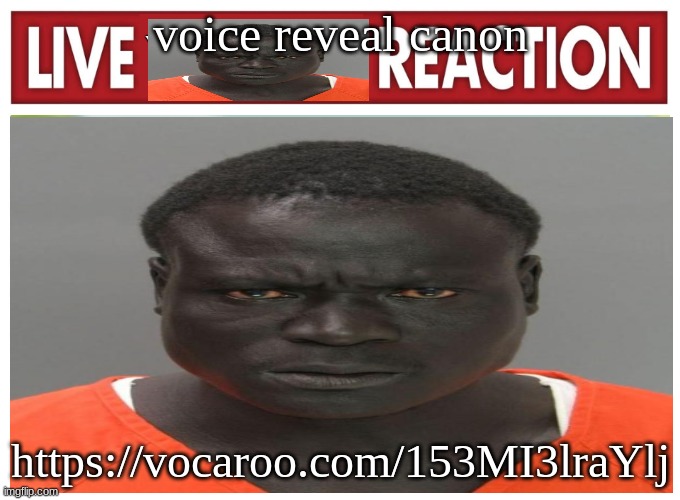 live convict reaction | voice reveal canon; https://vocaroo.com/153MI3lraYlj | image tagged in live convict reaction | made w/ Imgflip meme maker