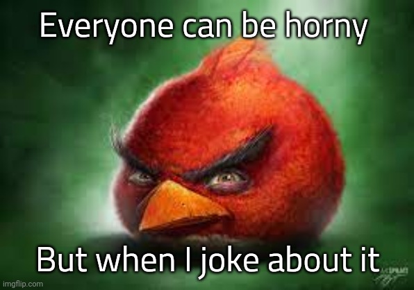 Realistic Red Angry Birds | Everyone can be horny But when I joke about it | image tagged in realistic red angry birds | made w/ Imgflip meme maker
