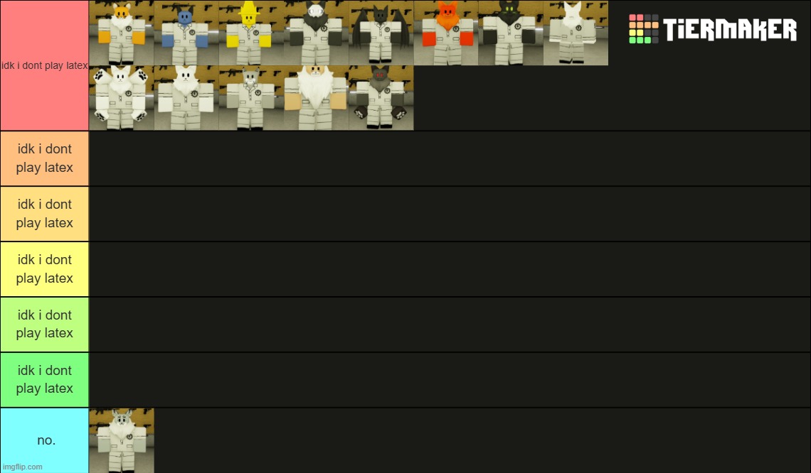 TSC latex tier list | made w/ Imgflip meme maker