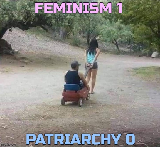 FEMINISM 1; PATRIARCHY 0 | image tagged in feminism,patriarchy,funny | made w/ Imgflip meme maker