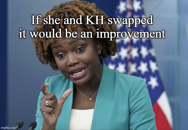 Could It Really Be any Worse? They are Both Establishment Puppets. | If she and KH swapped it would be an improvement | image tagged in press secretary karine jean-pierre | made w/ Imgflip meme maker