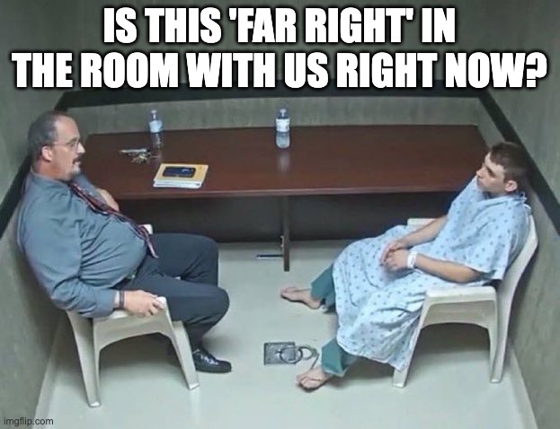 Are they in the room with us right now? | IS THIS 'FAR RIGHT' IN THE ROOM WITH US RIGHT NOW? | image tagged in are they in the room with us right now | made w/ Imgflip meme maker