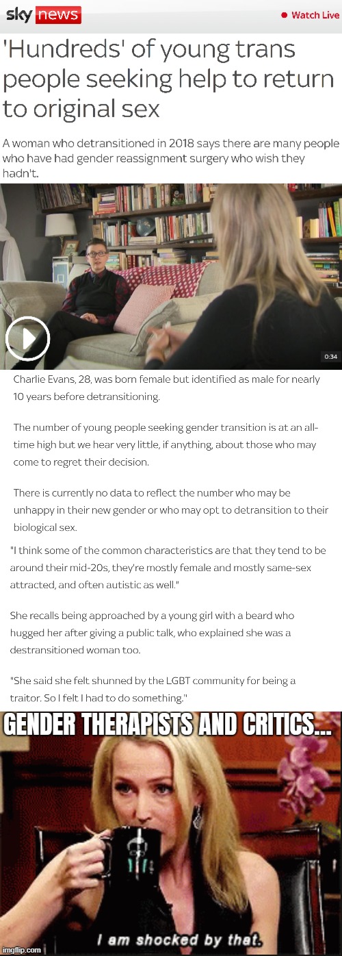 Article from 2019. Charlie has launched a charity called The Detransition Advocacy Network | image tagged in gender identity,identity politics,news | made w/ Imgflip meme maker