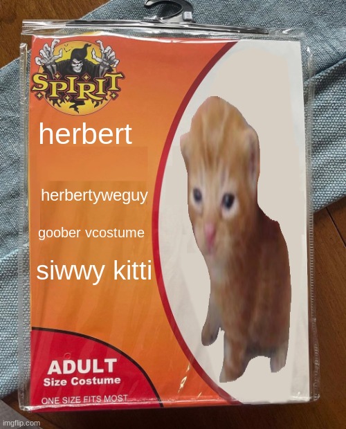 isiwwyguy | herbert; herbertyweguy; goober vcostume; siwwy kitti | image tagged in spirit halloween | made w/ Imgflip meme maker