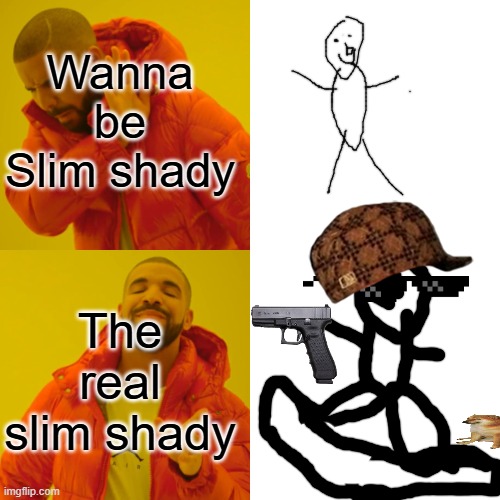 Slim Shady | Wanna be Slim shady; The real slim shady | image tagged in memes,drake hotline bling | made w/ Imgflip meme maker