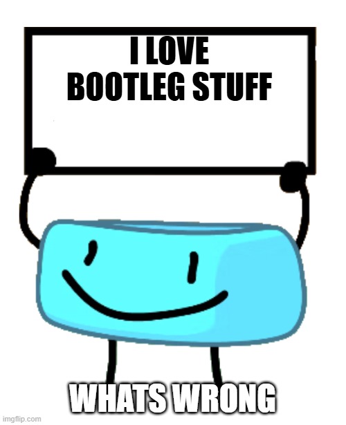 Bracelety loves bootleg game consoles | I LOVE BOOTLEG STUFF; WHATS WRONG | image tagged in bracelety sign,memes,bfdi,bfb,tpot | made w/ Imgflip meme maker