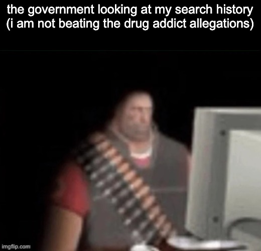 [insert stock emoji thumbs up] | the government looking at my search history (i am not beating the drug addict allegations) | image tagged in sad heavy computer | made w/ Imgflip meme maker