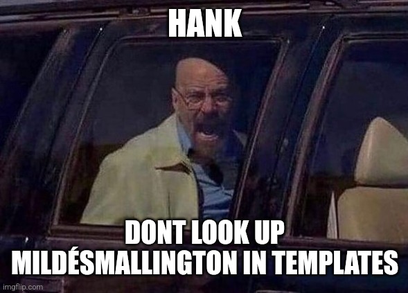 Mildésmallington post | HANK; DONT LOOK UP MILDÉSMALLINGTON IN TEMPLATES | image tagged in walter white screaming at hank | made w/ Imgflip meme maker