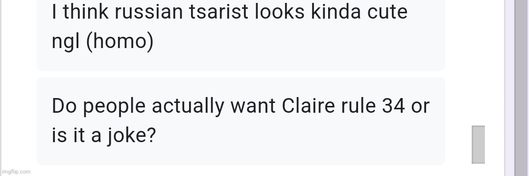 I think the claire simps are legit idk why Blank Meme Template