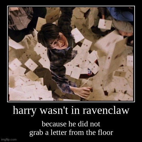 harry wasn't in ravenclaw | because he did not grab a letter from the floor | image tagged in funny,demotivationals | made w/ Imgflip demotivational maker