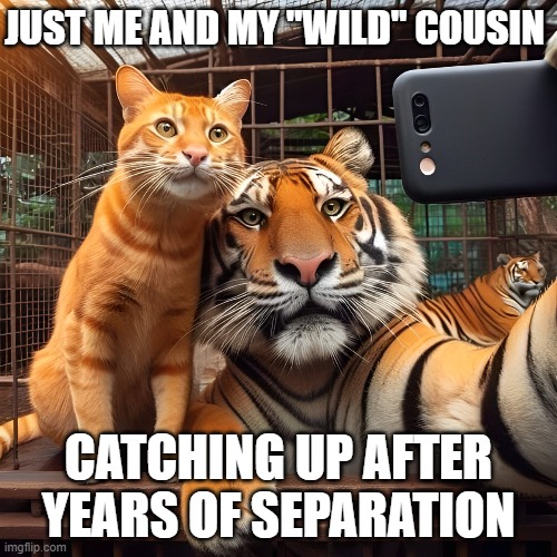 wild cousin | JUST ME AND MY "WILD" COUSIN; CATCHING UP AFTER YEARS OF SEPARATION | image tagged in memes | made w/ Imgflip meme maker