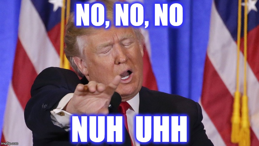 Trump no no no no no | NO, NO, NO NUH  UHH | image tagged in trump no no no no no | made w/ Imgflip meme maker